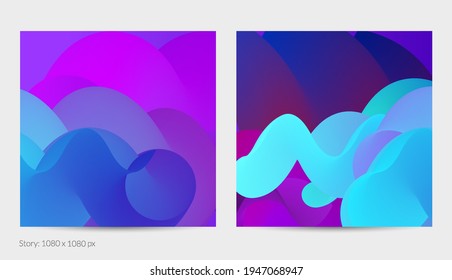 3D fluid wavy shape. Bright cloudy futuristic background. Vibrant gradient flow in abstract music sound waves. Dynamic liquid texture. Creative vector template for trendy post design.