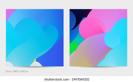 Forma ondulada del fluido 3D. Luminoso fondo futurista nublado. El gradiente vibrante fluye en ondas de sonido de música abstractas. Textura líquida dinámica. Plantilla vectorial creativa para diseño de post de moda.