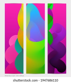 3D fluid wavy shape. Bright cloudy futuristic background. Vibrant gradient flow in abstract music sound waves. Dynamic liquid texture. Creative vector template for trendy banner design.