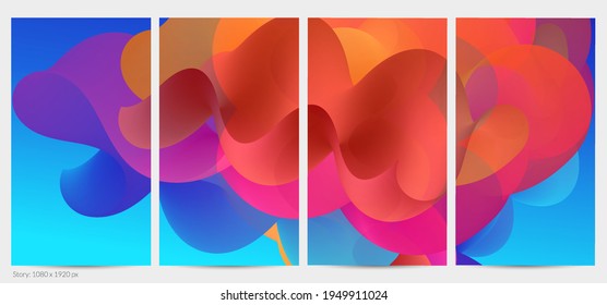 3D fluid wavy shape. Bright cloudy futuristic background. Vibrant gradient flow in abstract music sound waves. Dynamic liquid texture. Creative vector template for trendy post design.