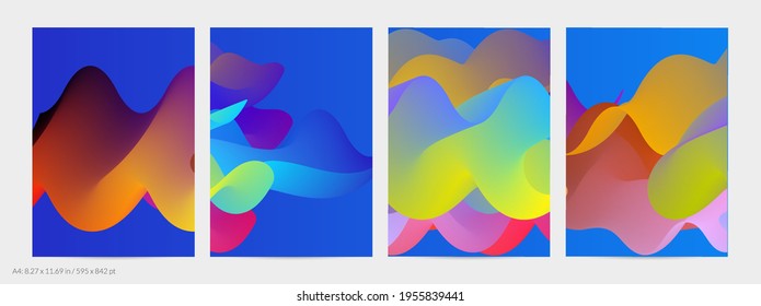 3D fluid wavy shape. Bright cloudy futuristic background. Vibrant gradient flow in abstract music sound waves. Dynamic liquid texture. Creative vector template for trendy flyer design.