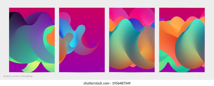 3D fluid wavy shape. Bright cloudy futuristic background. Vibrant gradient flow in abstract music sound waves. Dynamic liquid texture. Creative vector template for trendy flyer design.