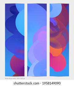 3D fluid wavy shape. Bright cloudy futuristic background. Vibrant gradient flow in abstract music sound waves. Dynamic liquid texture. Creative vector template for trendy banner design.