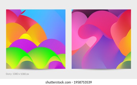 3D fluid wavy shape. Bright cloudy futuristic background. Vibrant gradient flow in abstract music sound waves. Dynamic liquid texture. Creative vector template for trendy post design.