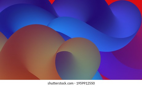 3D fluid wavy shape. Bright cloudy futuristic background. Vibrant gradient flow in abstract music sound waves. Dynamic liquid texture. Creative vector template for trendy cover design.