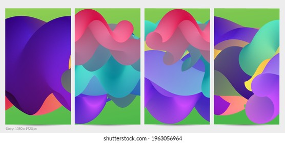 3D fluid wavy shape. Bright cloudy futuristic background. Vibrant gradient flow in abstract music sound waves. Dynamic liquid texture. Creative vector template for trendy post design.