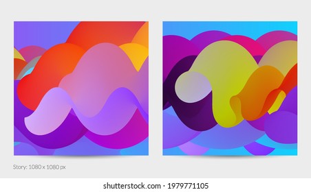 3D fluid wavy shape. Bright cloudy futuristic background. Vibrant gradient flow in abstract music sound waves. Dynamic liquid texture. Creative vector template for trendy post design.