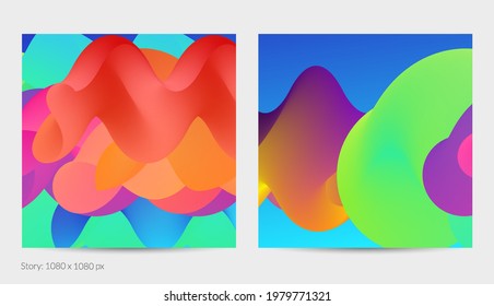 3D fluid wavy shape. Bright cloudy futuristic background. Vibrant gradient flow in abstract music sound waves. Dynamic liquid texture. Creative vector template for trendy post design.
