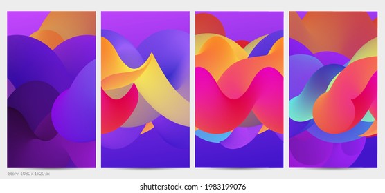 3D fluid wavy shape. Bright cloudy futuristic background. Vibrant gradient flow in abstract music sound waves. Dynamic liquid texture. Creative vector template for trendy post design.