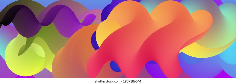 Forma ondulada del fluido 3D. Luminoso fondo futurista nublado. El gradiente vibrante fluye en ondas de sonido de música abstractas. Textura líquida dinámica. Plantilla vectorial creativa para diseño de portada de moda.