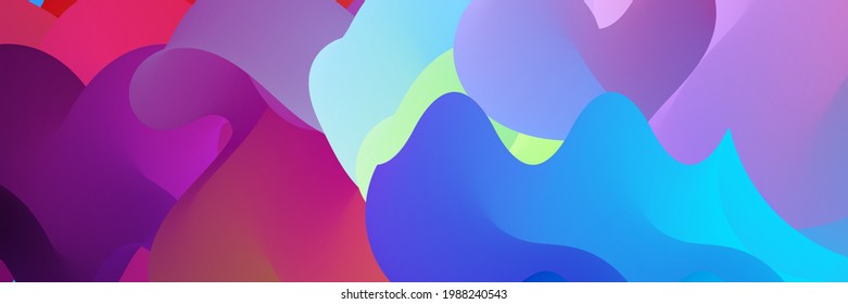 3D fluid wavy shape. Bright cloudy futuristic background. Vibrant gradient flow in abstract music sound waves. Dynamic liquid texture. Creative vector template for trendy cover design.