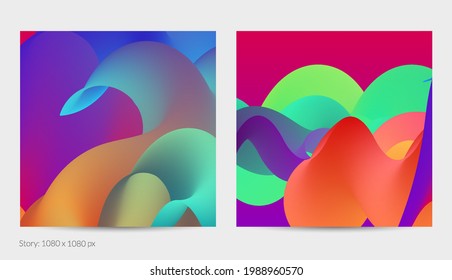 3D fließende Form. Hellbewölkter futuristischer Hintergrund. Lebhafter Farbverlauf-Fluss in abstrakten Musik-Schallwellen. Dynamische flüssige Textur. Kreative Vektorvorlage für trendige Postdesign.