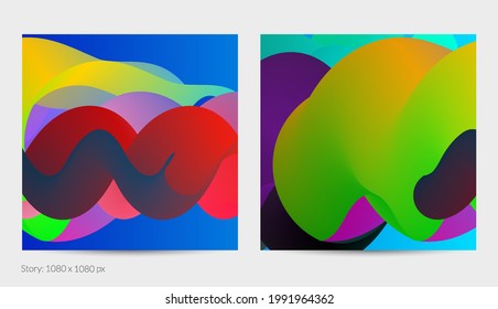 3D fluid wavy shape. Bright cloudy futuristic background. Vibrant gradient flow in abstract music sound waves. Dynamic liquid texture. Creative vector template for trendy post design.