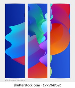 Forma ondulada del fluido 3D. Luminoso fondo futurista nublado. El gradiente vibrante fluye en ondas de sonido de música abstractas. Textura líquida dinámica. Plantilla vectorial creativa para diseño de banners de moda.
