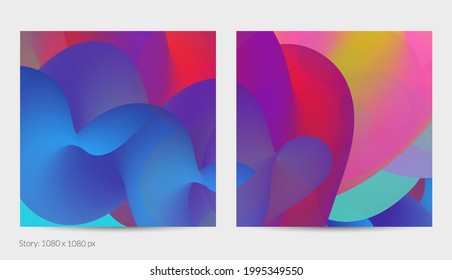 3D fluid wavy shape. Bright cloudy futuristic background. Vibrant gradient flow in abstract music sound waves. Dynamic liquid texture. Creative vector template for trendy post design.