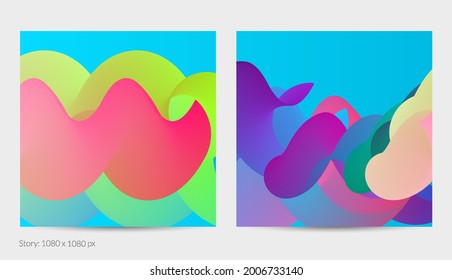 3D fluid wavy shape. Bright cloudy futuristic background. Vibrant gradient flow in abstract music sound waves. Dynamic liquid texture. Creative vector template for trendy post design.