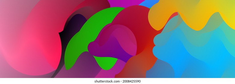3D fluid wavy shape. Bright cloudy futuristic background. Vibrant gradient flow in abstract music sound waves. Dynamic liquid texture. Creative vector template for trendy cover design.
