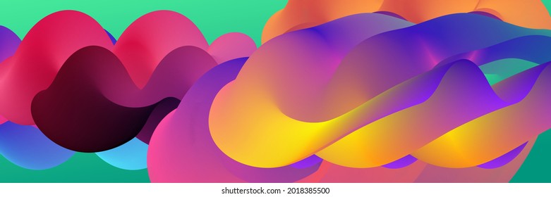 3D fließende Form. Hellbewölkter futuristischer Hintergrund. Lebhafter Farbverlauf-Fluss in abstrakten Musik-Schallwellen. Dynamische flüssige Textur. Kreative Vektorvorlage für trendige Cover-Designs.