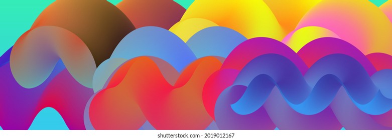 Forma ondulada del fluido 3D. Luminoso fondo futurista nublado. El gradiente vibrante fluye en ondas de sonido de música abstractas. Textura líquida dinámica. Plantilla vectorial creativa para diseño de portada de moda.