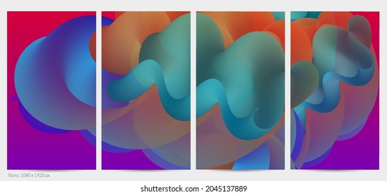 3D fließende Form. Hellbewölkter futuristischer Hintergrund. Lebhafter Farbverlauf-Fluss in abstrakten Musik-Schallwellen. Dynamische flüssige Textur. Kreative Vektorvorlage für trendige Postdesign.