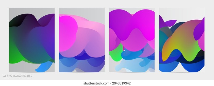 Forma ondulada del fluido 3D. Luminoso fondo futurista nublado. El gradiente vibrante fluye en ondas de sonido de música abstractas. Textura líquida dinámica. Plantilla vectorial creativa para diseño de volante de moda.