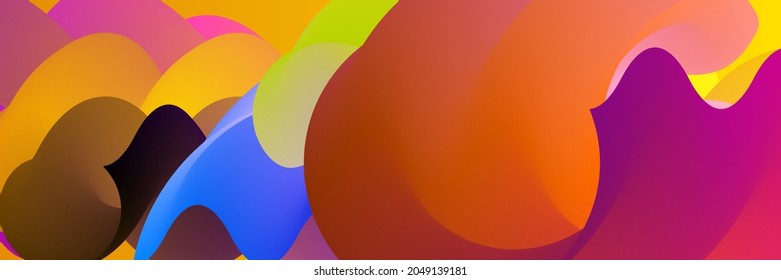 3D fluid wavy shape. Bright cloudy futuristic background. Vibrant gradient flow in abstract music sound waves. Dynamic liquid texture. Creative vector template for trendy cover design.