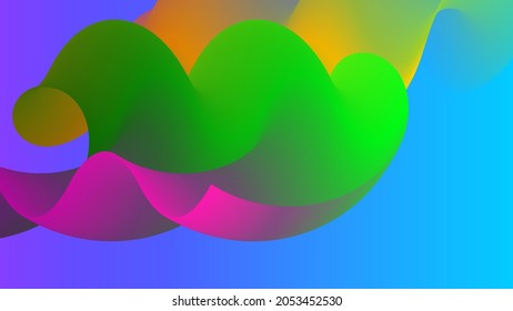 Forma ondulada del fluido 3D. Luminoso fondo futurista nublado. El gradiente vibrante fluye en ondas de sonido de música abstractas. Textura líquida dinámica. Plantilla vectorial creativa para diseño de portada de moda.
