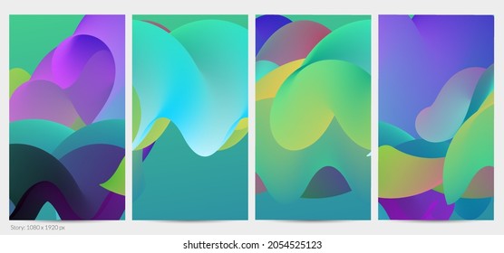3D fluid wavy shape. Bright cloudy futuristic background. Vibrant gradient flow in abstract music sound waves. Dynamic liquid texture. Creative vector template for trendy post design.