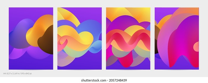 3D fließende Form. Hellbewölkter futuristischer Hintergrund. Lebhafter Farbverlauf-Fluss in abstrakten Musik-Schallwellen. Dynamische flüssige Textur. Kreative Vektorvorlage für trendige Flyer-Design.