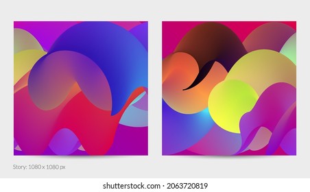 3D fluid wavy shape. Bright cloudy futuristic background. Vibrant gradient flow in abstract music sound waves. Dynamic liquid texture. Creative vector template for trendy post design.