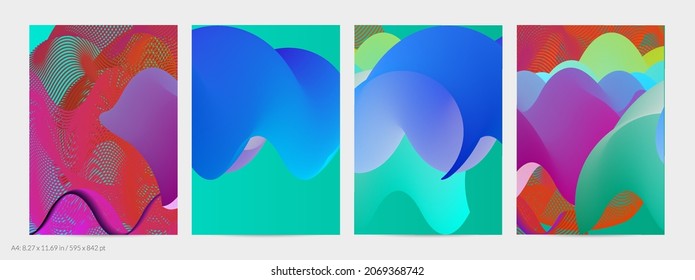 3D fließende Form. Hellbewölkter futuristischer Hintergrund. Lebhafter Farbverlauf-Fluss in abstrakten Musik-Schallwellen. Dynamische flüssige Textur. Kreative Vektorvorlage für trendige Flyer-Design.