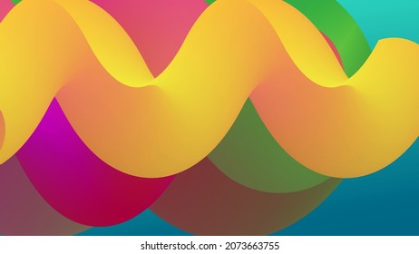 3D fließende Form. Hellbewölkter futuristischer Hintergrund. Lebhafter Farbverlauf-Fluss in abstrakten Musik-Schallwellen. Dynamische flüssige Textur. Kreative Vektorvorlage für trendige Cover-Designs.