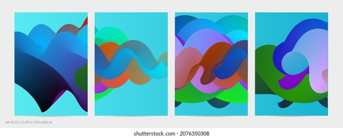 3D fließende Form. Hellbewölkter futuristischer Hintergrund. Lebhafter Farbverlauf-Fluss in abstrakten Musik-Schallwellen. Dynamische flüssige Textur. Kreative Vektorvorlage für trendige Flyer-Design.