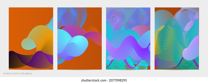 3D fluid wavy shape. Bright cloudy futuristic background. Vibrant gradient flow in abstract music sound waves. Dynamic liquid texture. Creative vector template for trendy flyer design.