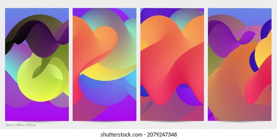 Forma ondulada del fluido 3D. Luminoso fondo futurista nublado. El gradiente vibrante fluye en ondas de sonido de música abstractas. Textura líquida dinámica. Plantilla vectorial creativa para diseño de post de moda.