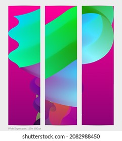 3D fließende Form. Hell bewölkter futuristischer Hintergrund. Lebhafter Farbverlauf-Fluss in abstrakten Musik-Schallwellen. Dynamische flüssige Textur. Kreative Vektorvorlage für trendige Bannerdesigns.