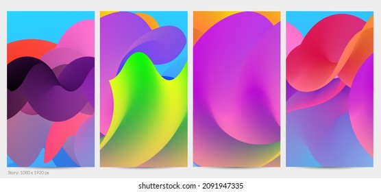 3D fluid wavy shape. Bright cloudy futuristic background. Vibrant gradient flow in abstract music sound waves. Dynamic liquid texture. Creative vector template for trendy post design.
