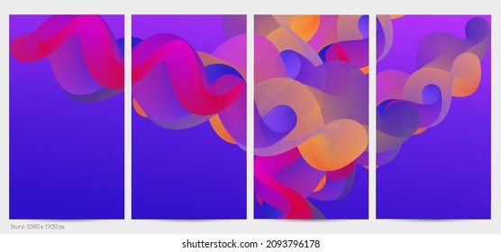 Forma ondulada del fluido 3D. Luminoso fondo futurista nublado. El gradiente vibrante fluye en ondas de sonido de música abstractas. Textura líquida dinámica. Plantilla vectorial creativa para diseño de post de moda.