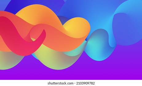 3D fluid wavy shape. Bright cloudy futuristic background. Vibrant gradient flow in abstract music sound waves. Dynamic liquid texture. Creative vector template for trendy cover design.