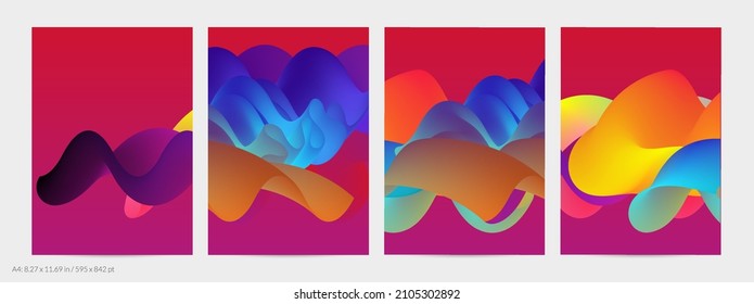 3D fluid wavy shape. Bright cloudy futuristic background. Vibrant gradient flow in abstract music sound waves. Dynamic liquid texture. Creative vector template for trendy flyer design.