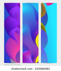 3D fluid wavy shape. Bright cloudy futuristic background. Vibrant gradient flow in abstract music sound waves. Dynamic liquid texture. Creative vector template for trendy banner design.