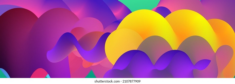 3D fluid wavy shape. Bright cloudy futuristic background. Vibrant gradient flow in abstract music sound waves. Dynamic liquid texture. Creative vector template for trendy cover design.