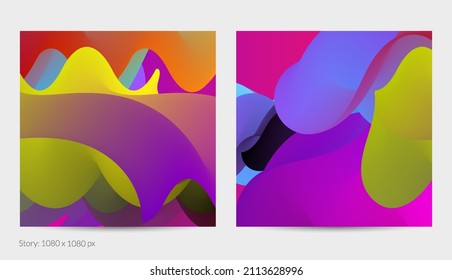 Forma ondulada del fluido 3D. Luminoso fondo futurista nublado. El gradiente vibrante fluye en ondas de sonido de música abstractas. Textura líquida dinámica. Plantilla vectorial creativa para diseño de post de moda.