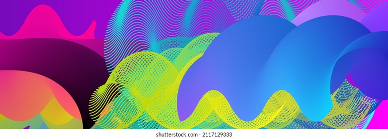 Forma ondulada del fluido 3D. Luminoso fondo futurista nublado. El gradiente vibrante fluye en ondas de sonido de música abstractas. Textura líquida dinámica. Plantilla vectorial creativa para diseño de portada de moda.