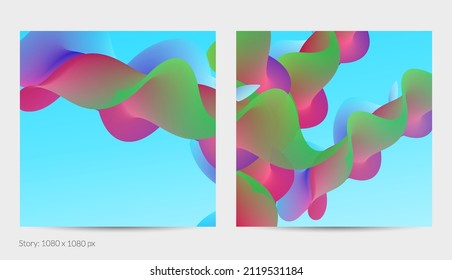 3D fluid wavy shape. Bright cloudy futuristic background. Vibrant gradient flow in abstract music sound waves. Dynamic liquid texture. Creative vector template for trendy post design.