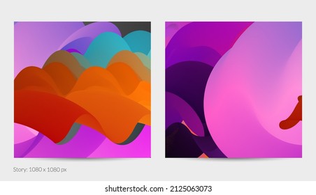 3D fluid wavy shape. Bright cloudy futuristic background. Vibrant gradient flow in abstract music sound waves. Dynamic liquid texture. Creative vector template for trendy post design.