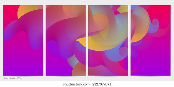 Forma ondulada del fluido 3D. Luminoso fondo futurista nublado. El gradiente vibrante fluye en ondas de sonido de música abstractas. Textura líquida dinámica. Plantilla vectorial creativa para diseño de post de moda.