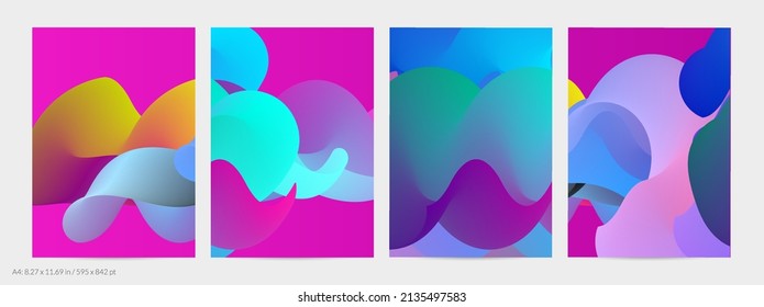 3D fluid wavy shape. Bright cloudy futuristic background. Vibrant gradient flow in abstract music sound waves. Dynamic liquid texture. Creative vector template for trendy flyer design.