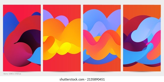 3D fluid wavy shape. Bright cloudy futuristic background. Vibrant gradient flow in abstract music sound waves. Dynamic liquid texture. Creative vector template for trendy post design.