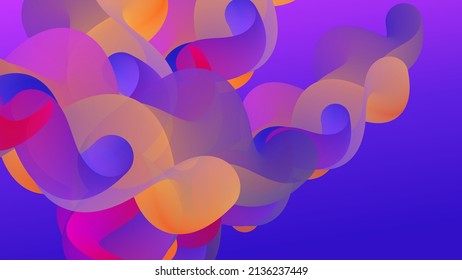 3D fluid wavy shape. Bright cloudy futuristic background. Vibrant gradient flow in abstract music sound waves. Dynamic liquid texture. Creative vector template for trendy cover design.